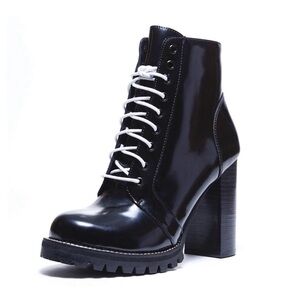 Jeffrey Campbell Legion Blk White Lace Up Platform Chunky Heel Combat Boots 6.5